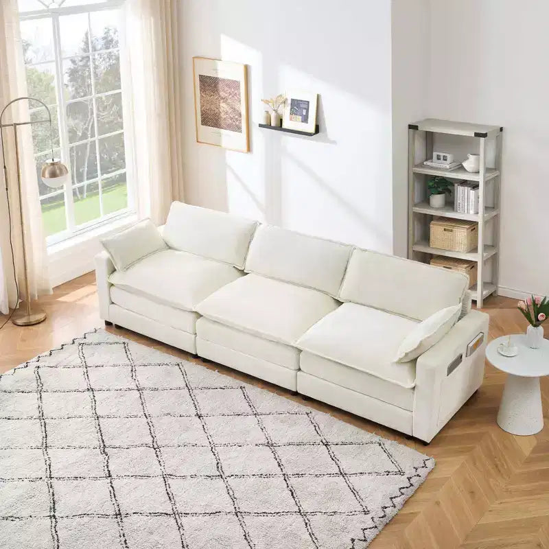 Divano Whizmax 3 Posti Comfort in Velluto, Divano Lungo a L, Seduta Profonda con Pouf, Adatto per Camera da Letto, Soggiorno e Studio