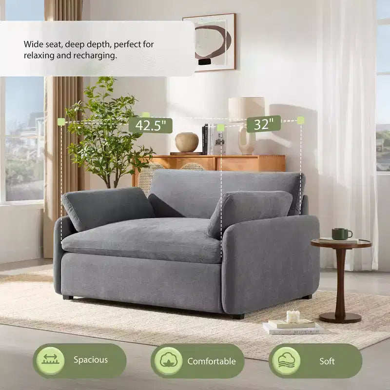 Poltrona singola Whisen Modern Oversized in ciniglia a blocchi di colore, divano lounge ampio e profondo con cuscini