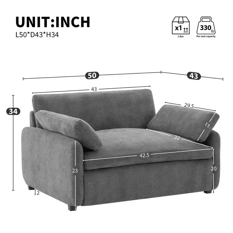 Poltrona singola Whisen Modern Oversized in ciniglia a blocchi di colore, divano lounge ampio e profondo con cuscini