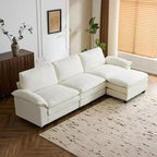 EROMMY 120.8'' Upholstered Sofa,Oversized Sectional Couch with Movable Ottoman, Convertible L-Shaped Couch for Living Room and Office, Beige