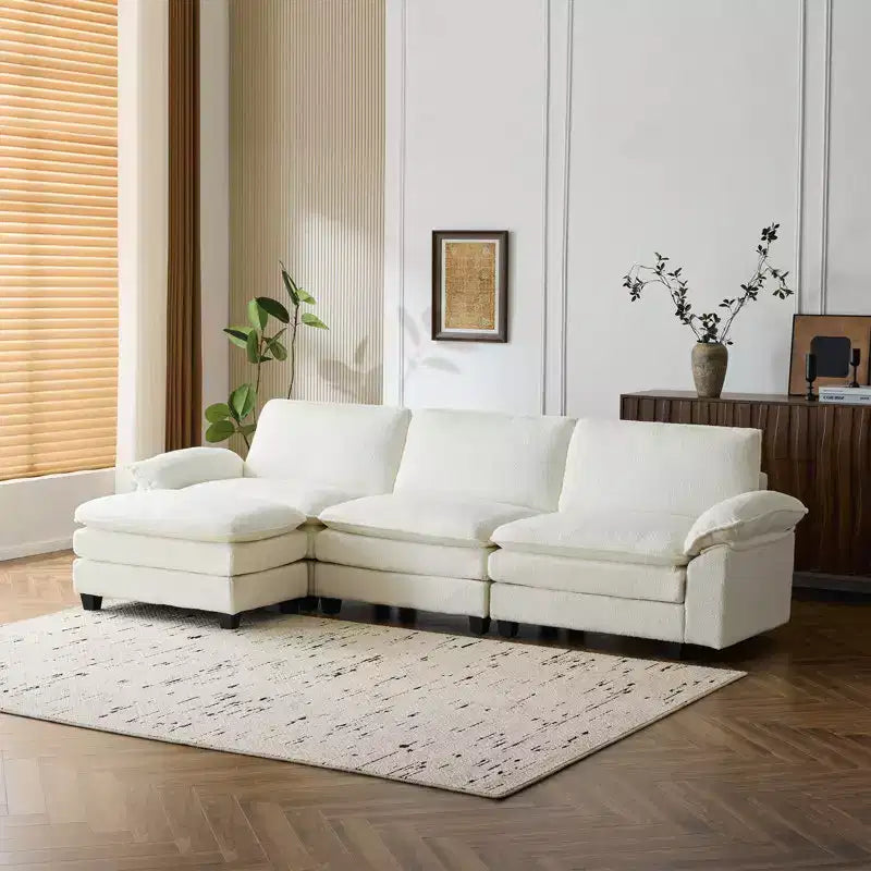 EROMMY Divano Imbottito da 306 cm, Divano Sezionale Oversize con Pouf Mobile, Divano Convertibile a L per Soggiorno e Ufficio, Beige