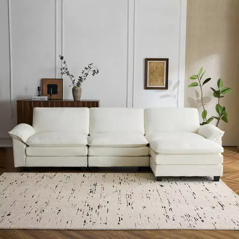 EROMMY Divano Imbottito da 306 cm, Divano Sezionale Oversize con Pouf Mobile, Divano Convertibile a L per Soggiorno e Ufficio, Beige