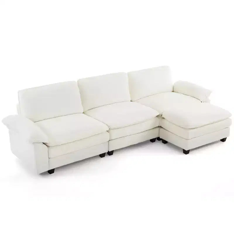 EROMMY Divano Imbottito da 306 cm, Divano Sezionale Oversize con Pouf Mobile, Divano Convertibile a L per Soggiorno e Ufficio, Beige