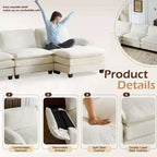 EROMMY Divano Imbottito da 306 cm, Divano Sezionale Oversize con Pouf Mobile, Divano Convertibile a L per Soggiorno e Ufficio, Beige