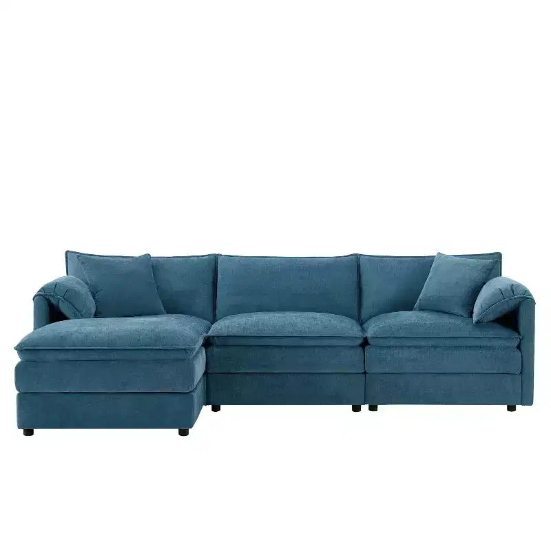 Divano componibile Whisen Modern Design oversized in ciniglia a 4 posti con cuscini doppi e pouf mobili