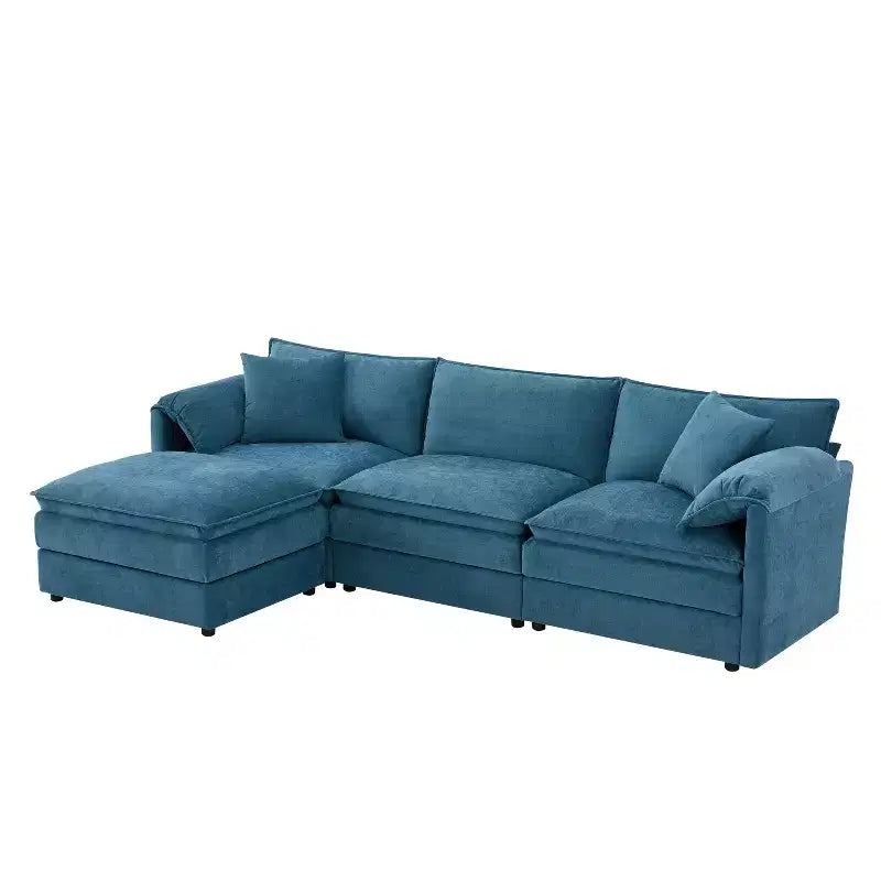 Divano componibile Whisen Modern Design oversized in ciniglia a 4 posti con cuscini doppi e pouf mobili