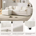 Divano componibile Whisen Modern Design oversized in ciniglia a 4 posti con cuscini doppi e pouf mobili