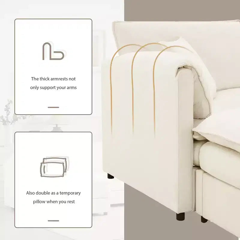 Divano componibile Whisen Modern Design oversized in ciniglia a 4 posti con cuscini doppi e pouf mobili