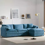 Divano componibile Whisen Modern Design oversized in ciniglia a 4 posti con cuscini doppi e pouf mobili