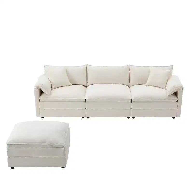 Divano componibile Whisen Modern Design oversized in ciniglia a 4 posti con cuscini doppi e pouf mobili