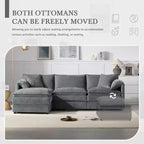 Divano componibile Whisen Modern Design oversized in ciniglia a 4 posti con cuscini doppi e pouf mobili