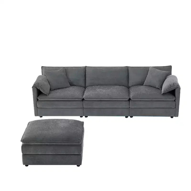 Divano componibile Whisen Modern Design oversized in ciniglia a 4 posti con cuscini doppi e pouf mobili