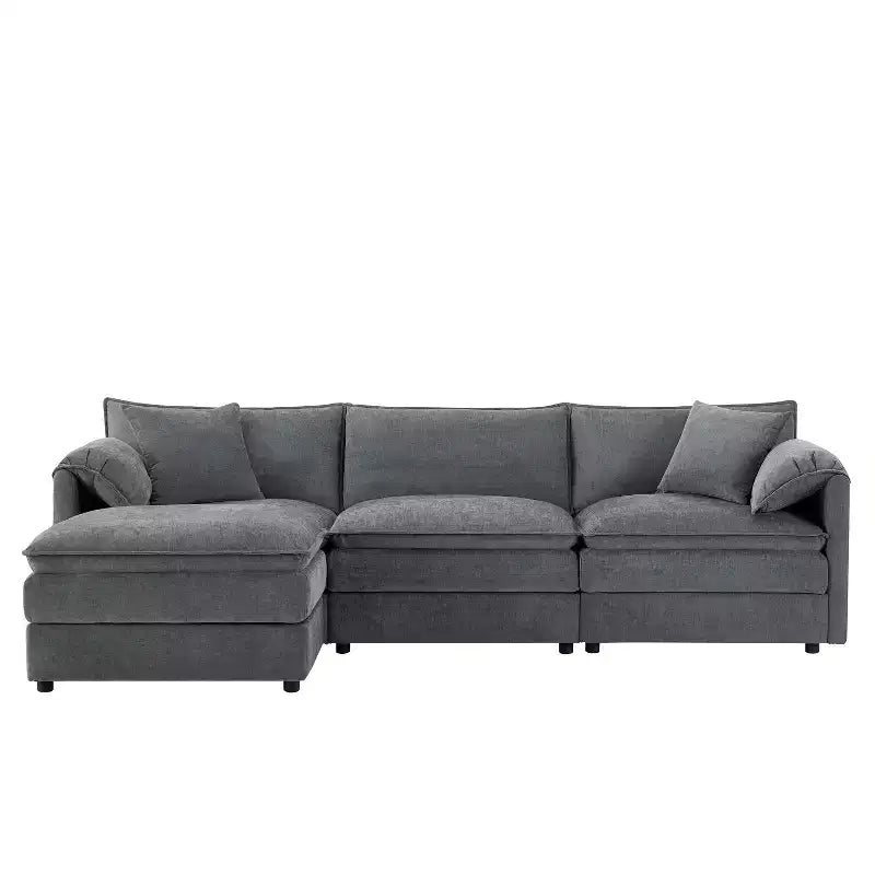 Divano componibile Whisen Modern Design oversized in ciniglia a 4 posti con cuscini doppi e pouf mobili