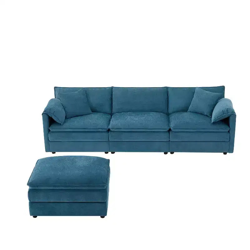 Divano componibile Whisen Modern Design oversized in ciniglia a 4 posti con cuscini doppi e pouf mobili
