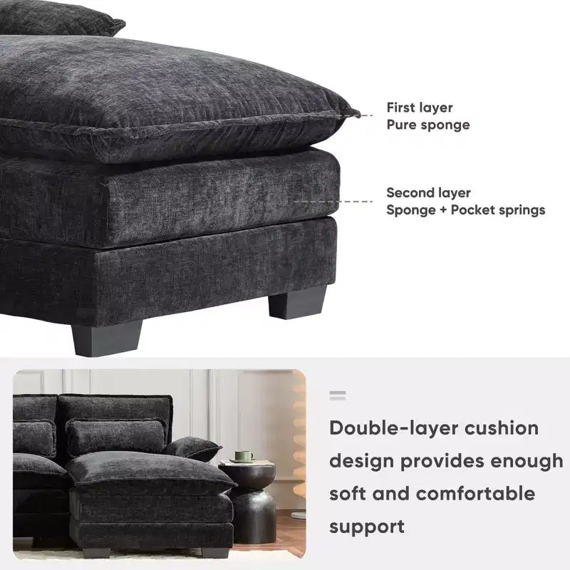 Divano componibile a U Whisen Modern Design in ciniglia con portabicchieri e caricatore USB