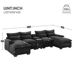 Divano componibile a U Whisen Modern Design in ciniglia con portabicchieri e caricatore USB
