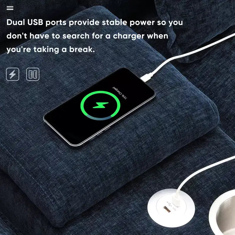 Divano componibile a U Whisen Modern Design in ciniglia con portabicchieri e caricatore USB