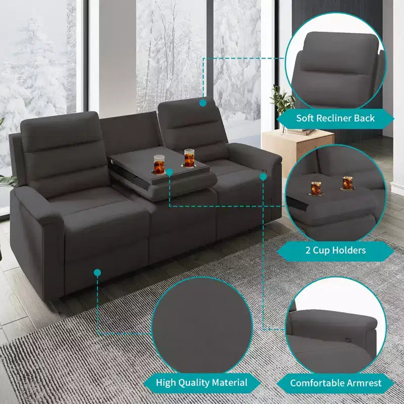 Mjkone Divano reclinabile a 3 posti, Divano regolabile per soggiorno con schienale centrale ribaltabile, Poltrone per home theater