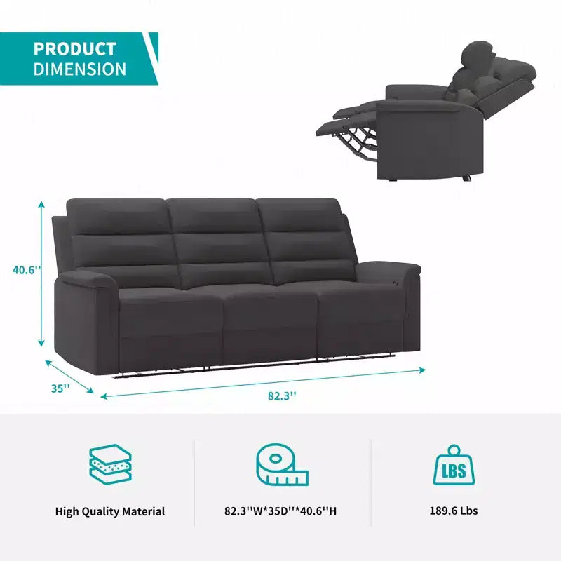 Mjkone Divano reclinabile a 3 posti, Divano regolabile per soggiorno con schienale centrale ribaltabile, Poltrone per home theater