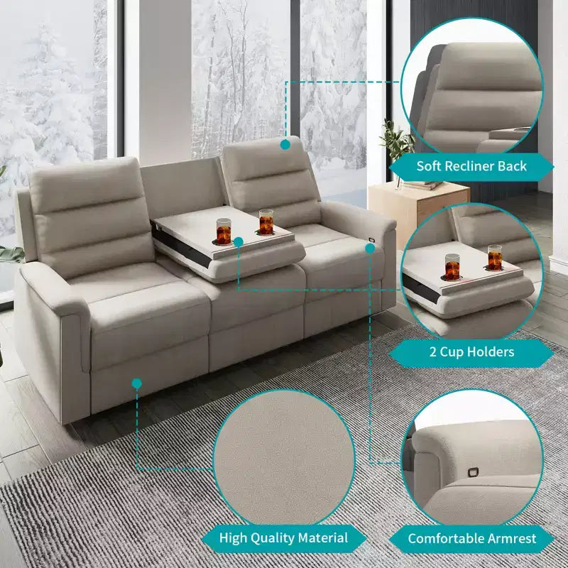 Mjkone Divano reclinabile a 3 posti, Divano regolabile per soggiorno con schienale centrale ribaltabile, Poltrone per home theater