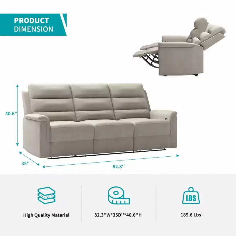 Mjkone Divano reclinabile a 3 posti, Divano regolabile per soggiorno con schienale centrale ribaltabile, Poltrone per home theater