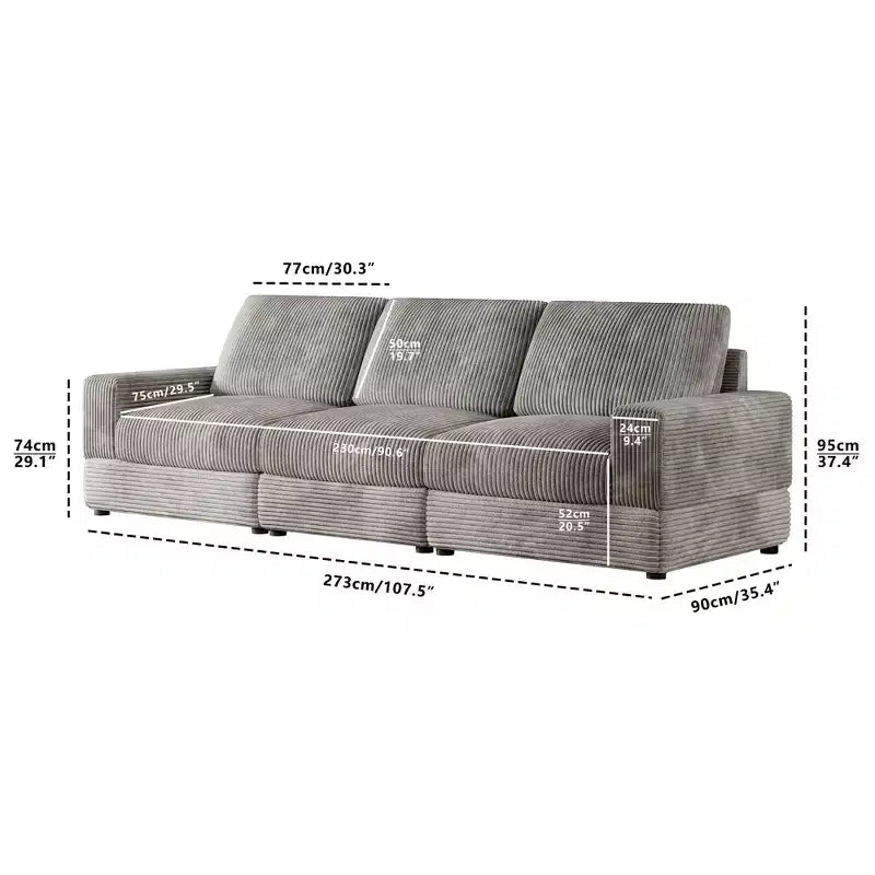 Divano componibile in velluto a coste ATJafurn, moderno, modulare, di grandi dimensioni, imbottito con comodi cuscini, seduta profonda per soggiorno, camera da letto, appartamento, ufficio