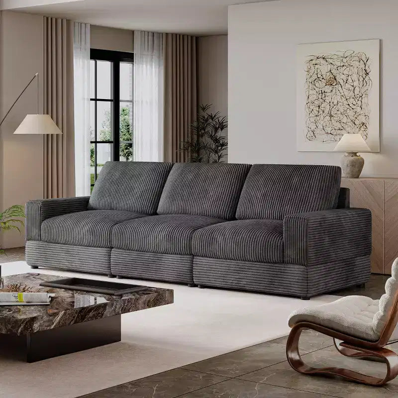 Divano componibile in velluto a coste ATJafurn, moderno, modulare, di grandi dimensioni, imbottito con comodi cuscini, seduta profonda per soggiorno, camera da letto, appartamento, ufficio