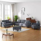 Divano componibile Mjkone 78 in lino, set divano a 3 posti con pouf contenitore e divano a due posti e poltrona