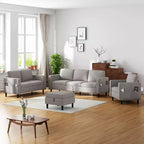 Divano componibile Mjkone 78 in lino, set divano a 3 posti con pouf contenitore e divano a due posti e poltrona