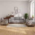 Divano componibile Mjkone 78 in lino, set divano a 3 posti con pouf contenitore e divano a due posti e poltrona