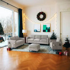 Divano componibile Mjkone 78 in lino, set divano a 3 posti con pouf contenitore e divano a due posti e poltrona