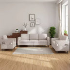 Divano componibile Mjkone 78 in lino, set divano a 3 posti con pouf contenitore e divano a due posti e poltrona