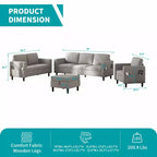 Divano componibile Mjkone 78 in lino, set divano a 3 posti con pouf contenitore e divano a due posti e poltrona