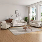 Divano componibile Mjkone 78 in lino, set divano a 3 posti con pouf contenitore e divano a due posti e poltrona