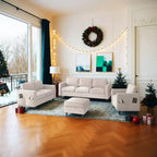 Divano componibile Mjkone 78 in lino, set divano a 3 posti con pouf contenitore e divano a due posti e poltrona