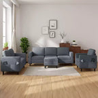 Divano componibile Mjkone 78 in lino, set divano a 3 posti con pouf contenitore e divano a due posti e poltrona