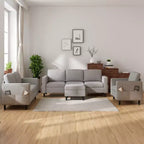 Divano componibile Mjkone 78 in lino, set divano a 3 posti con pouf contenitore e divano a due posti e poltrona