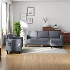 Divano componibile trasformabile Mjkone 3 pezzi, divano a 3 posti e divanetto in lino con tasca laterale, pouf contenitore