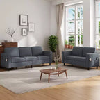 Divano componibile trasformabile Mjkone 3 pezzi, divano a 3 posti e divanetto in lino con tasca laterale, pouf contenitore