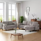 Divano componibile trasformabile Mjkone 3 pezzi, divano a 3 posti e divanetto in lino con tasca laterale, pouf contenitore