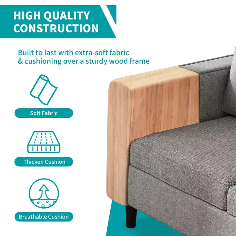 Mjkone Divano letto a 3 posti convertibile in lino con pouf contenitore e poltrona singola con tasca laterale