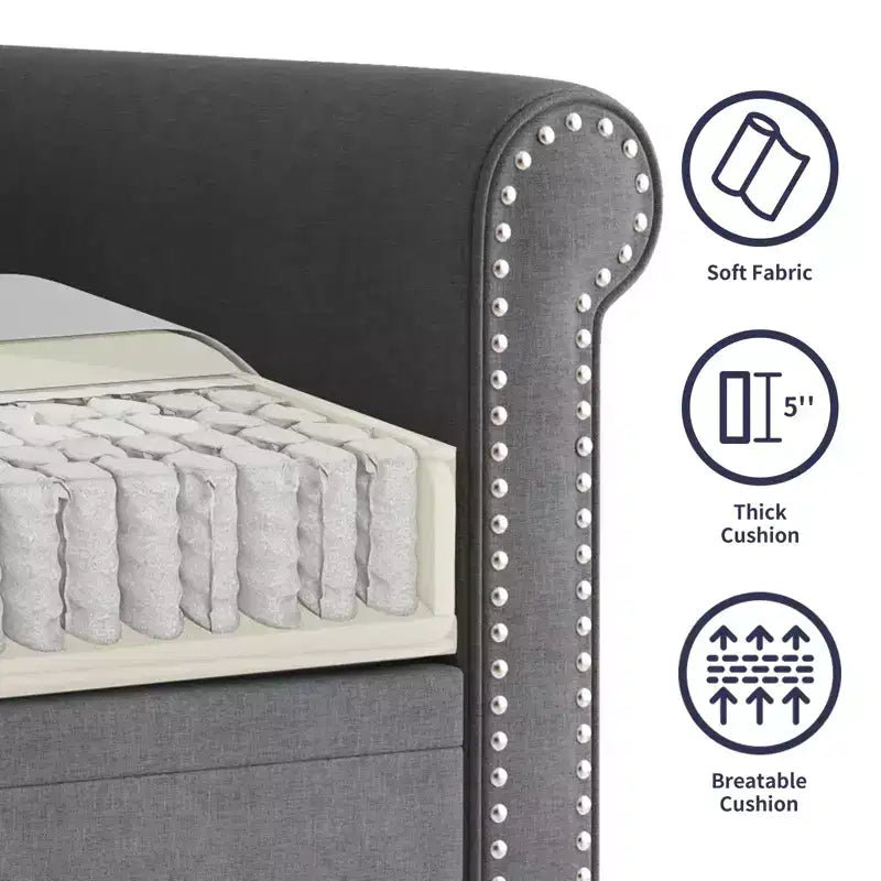 Mjkone Divano a 3 posti moderno in lino con poltrona singola e design a rivetti per soggiorno, camera da letto, appartamento, ufficio
