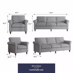 Mjkone Divano a 3 posti moderno in lino con poltrona singola e design a rivetti per soggiorno, camera da letto, appartamento, ufficio