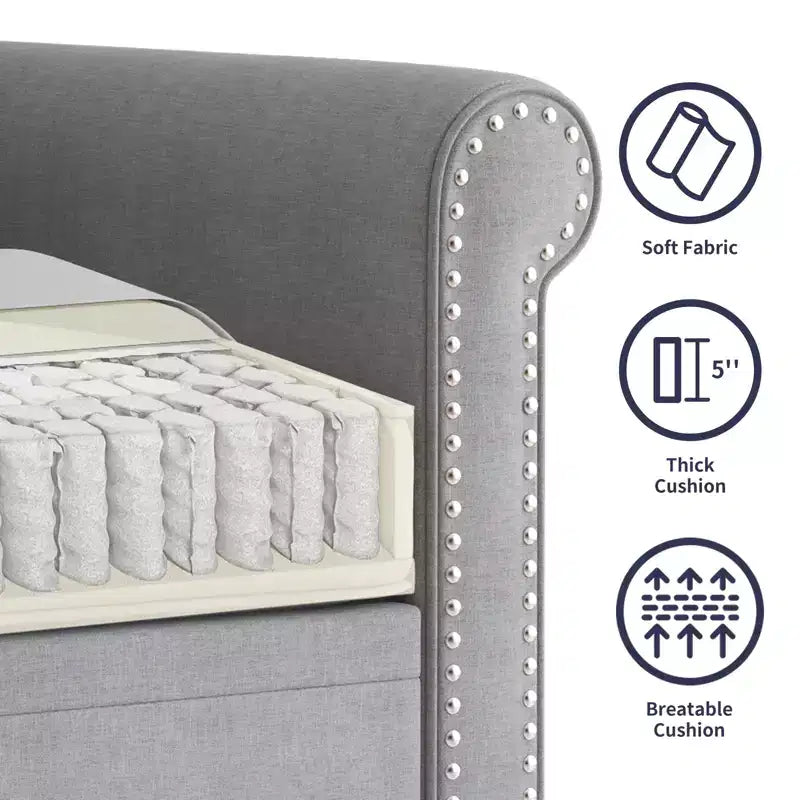Mjkone Divano a 3 posti moderno in lino con poltrona singola e design a rivetti per soggiorno, camera da letto, appartamento, ufficio