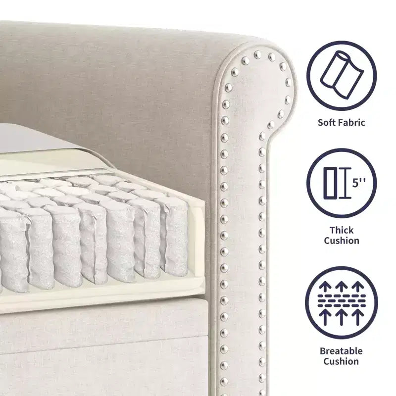 Mjkone Divano a 3 posti moderno in lino con poltrona singola e design a rivetti per soggiorno, camera da letto, appartamento, ufficio