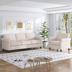 Mjkone Modern Linen Fabric 3-Seater Sofa Couch with Single Sofa Chair with Rivet Design for Living Room,Bedroom,Apartment,Office