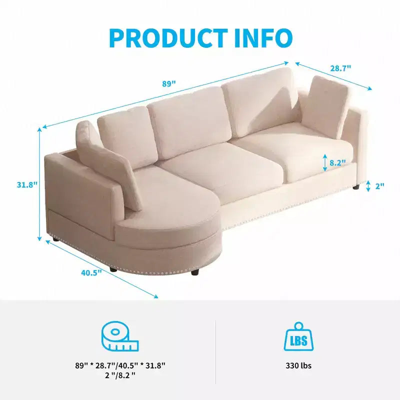 Mjkone Modern Small Cloud Couch, Divano Minimalista per Soggiorno, Divano a L con Chaise Longue