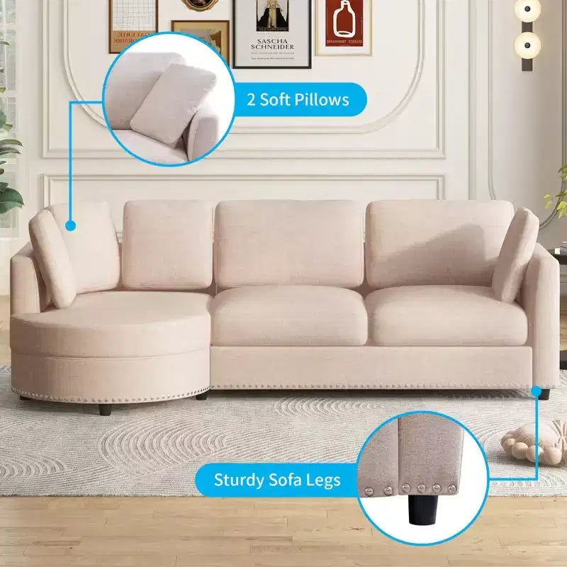 Mjkone Modern Small Cloud Couch, Divano Minimalista per Soggiorno, Divano a L con Chaise Longue