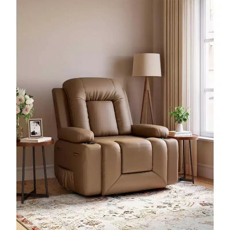 Poltrona reclinabile oversize con sollevamento assistito, calore e massaggio - Poltrona reclinabile in similpelle, con contenitore integrato e portabicchieri