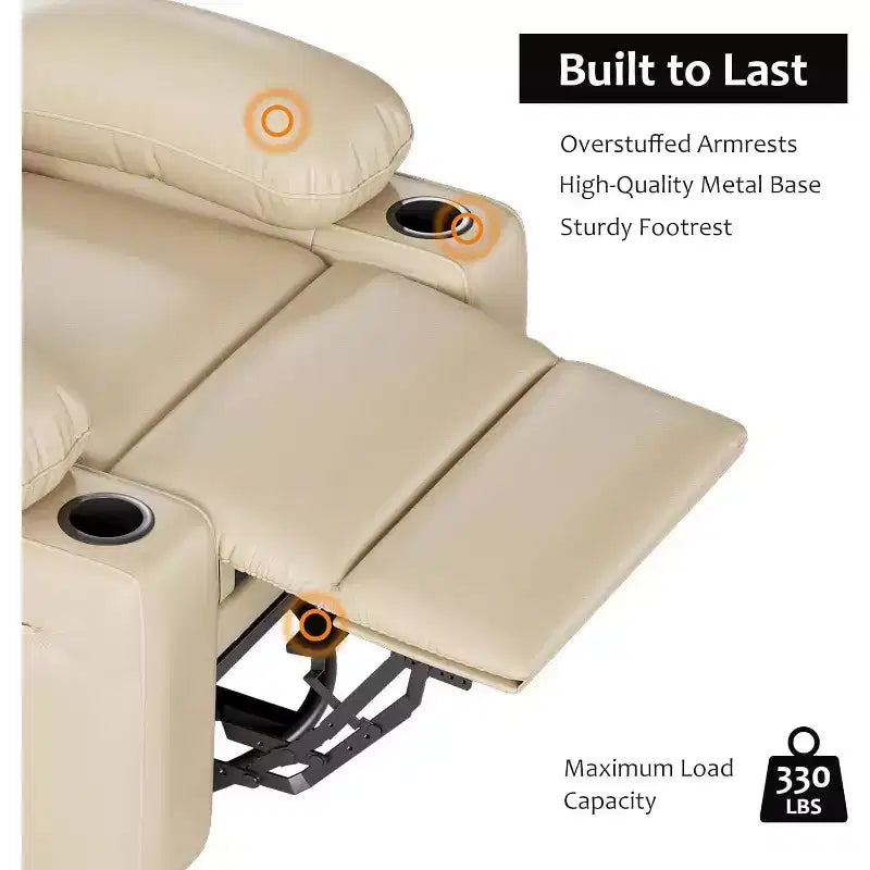 Poltrona Reclinabile Manuale in Similpelle - Design Ergonomico da 68 cm con Portabicchieri e Vano Portaoggetti, per Home Theater e Soggiorno